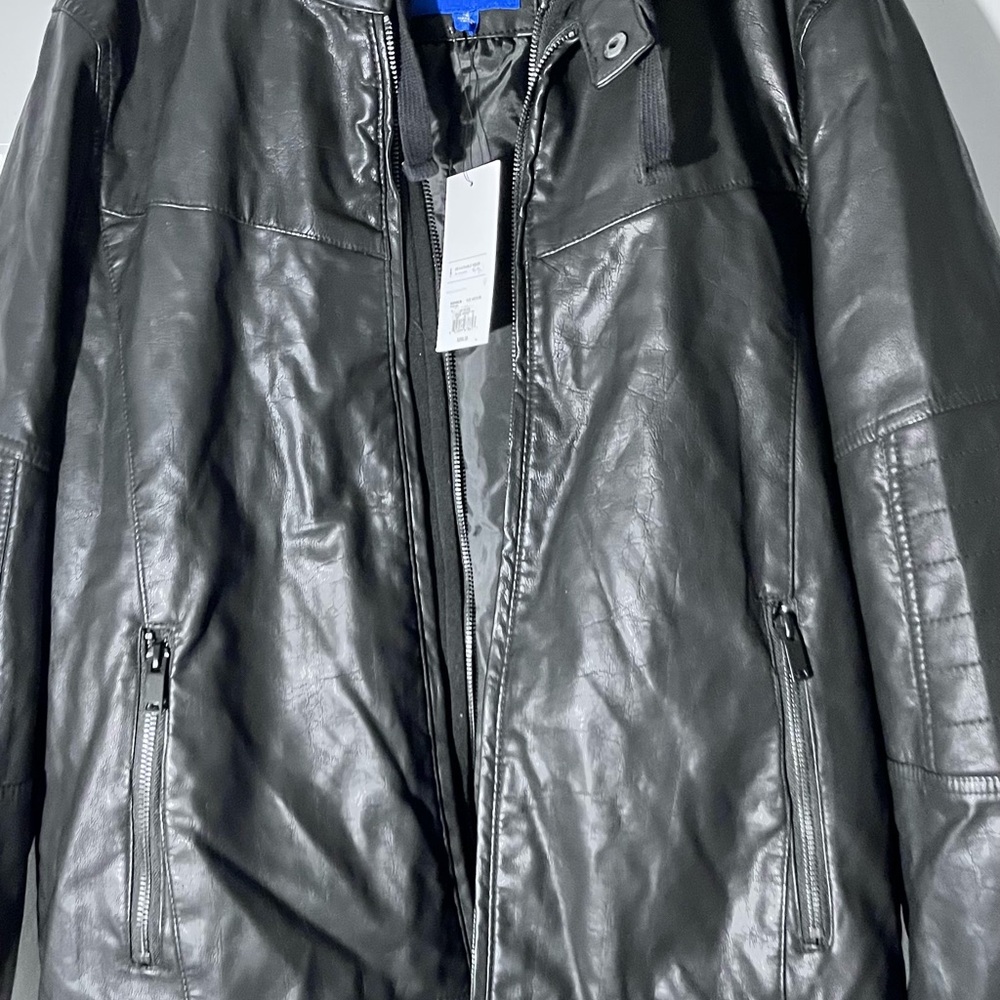 Apt. 9 Men's Dark durable leather Leather Bomber Jacket detachable hoodie